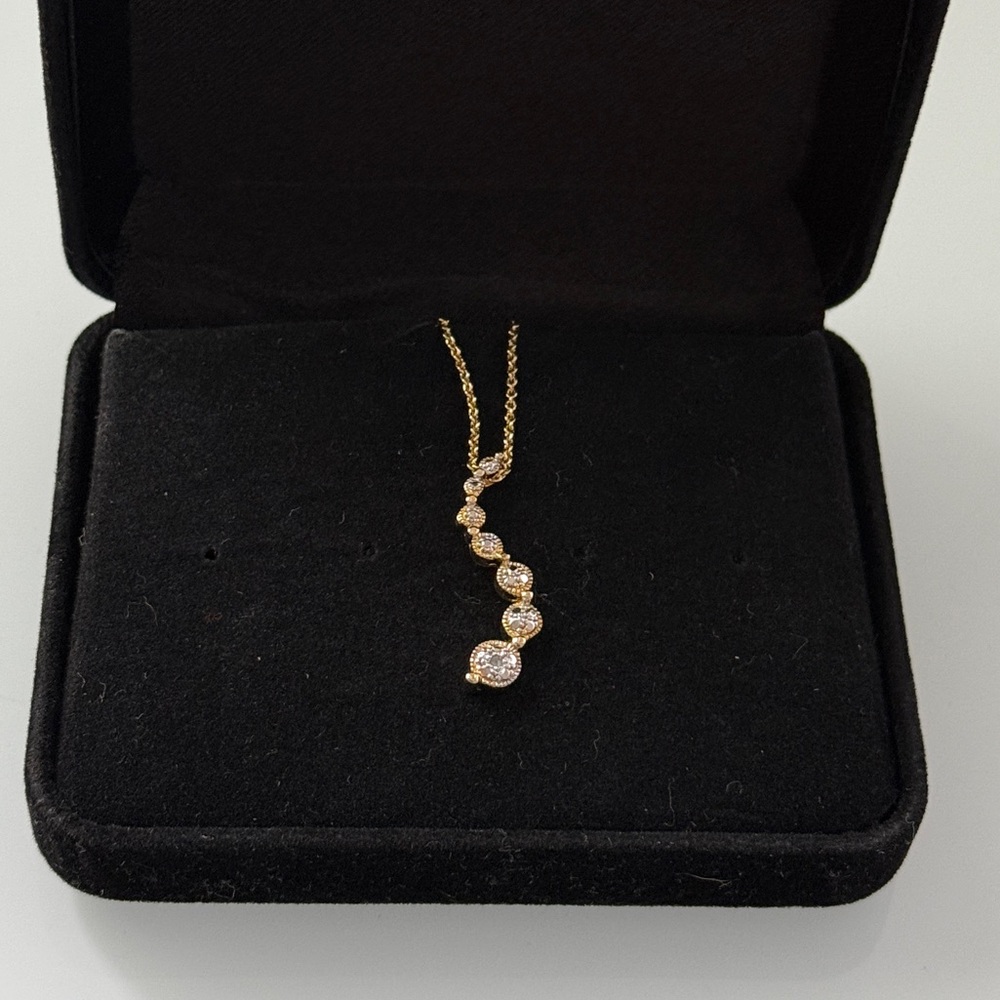 18K Gold Over Stainless Steel Drop Pendant Necklace Mirror-Cut Reflective Stones